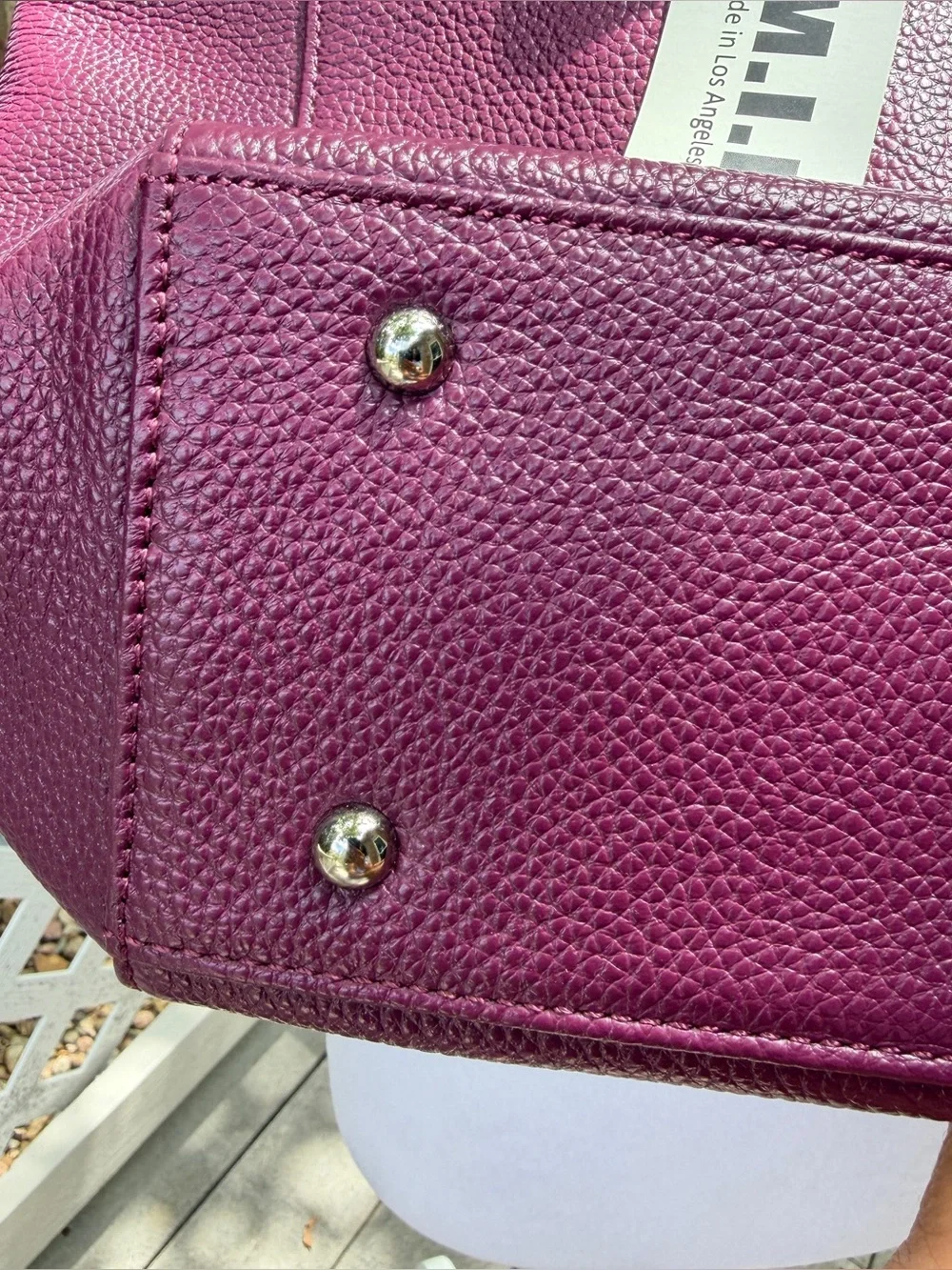 M.I.L.A. MILA Luxe Pebbled Leather Tote Bag Plum Made In Los Angeles NEW